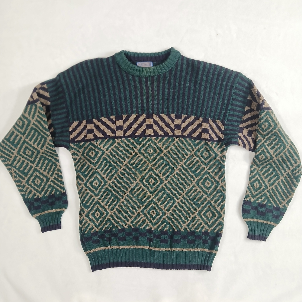 Vintage Pendleton Geometric Patterned Green and B… - image 1